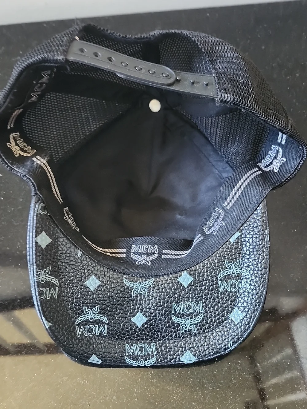 MCM Black Visetos Monogram Geometric Trucker Hat Adjustable